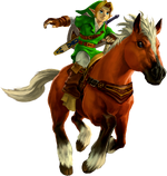 Ocarina of Time 3D Artwork Adult Link riding Epona (Official Artwork)