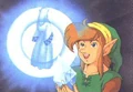 Artwork of Link interacting with a Maiden inside a Crystal from A Link to the Past