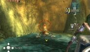 Link disparando una flecha a un Dodongo en Twilight Princess.