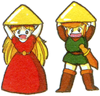 Link et Zelda qui tiennent leur morceau de la Triforce.