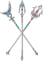 Concept artwork of a Zora Spear (middle) alongside other Zora Gear from Breath of the Wild