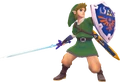 Skyward Sword Link defending with the Hylian Shield