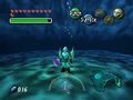 Zora Link next to a Piece of Heart from Majora's Mask