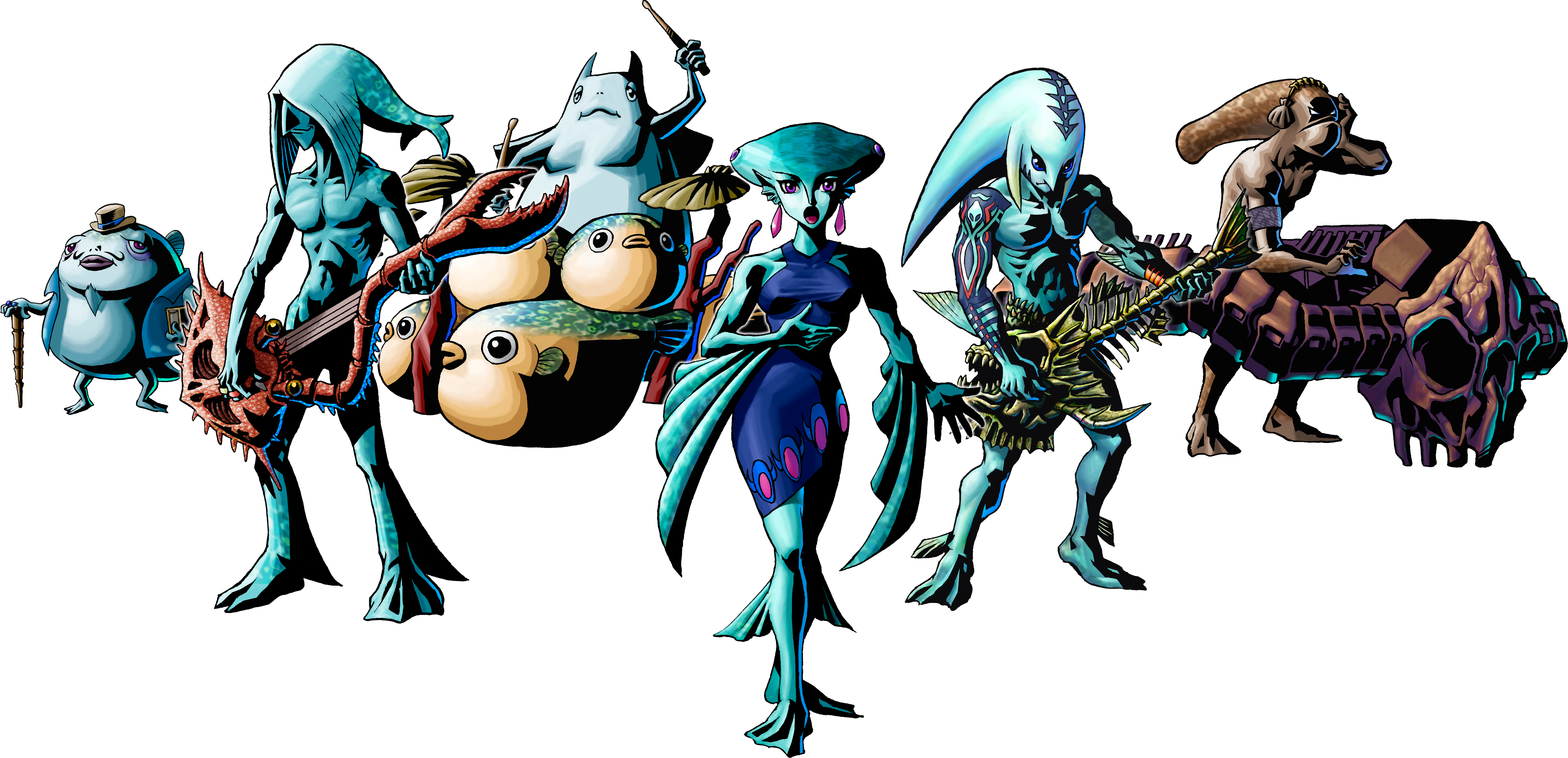 Female Zora concepts from different regions of Hyrule.