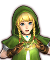 A Portrait of Linkle reacting to her glowing Compass