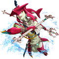 Artwork of Sidon with two Ceremonial Tridents from Hyrule Warriors: Age of Calamity