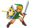 Link blocking an attack with his Shield