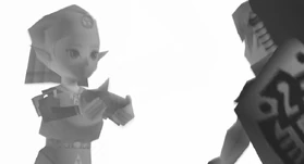 Princess Zelda giving Link the Ocarina of Time in a flashback in Majora's Mask