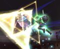 An official screenshot of Link using Triforce Slash in Super Smash Bros. Brawl