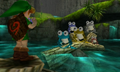 Link with the Fabulous Five Froggish Tenors from Ocarina of Time 3D
