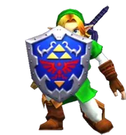  render of Link defending with the Hylian Shield