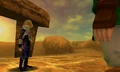 Sheik about to teach Link the Requiem of Spirit at Desert Colossus.