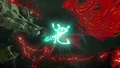 Rauru using his light powers to seal Ganondorf, showing a symbol similar to the kanji "光" ("light")