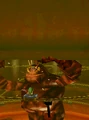 Link attacking Cragma while riding in a Mine Cart in Spirit Tracks