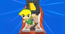Link finding a shard of the Triforce of Courage in The Wind Waker