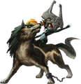 Artwork of Midna atop Wolf Link