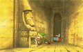 Artwork of Link exploring a Dungeon with a Red Darknut nearby from The Legend of Zelda