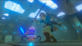 Link in combat with a uniquely-colored Guardian Scout II inside the Ta'loh Naeg Shrine