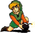 Artwork of Link dropping a Bomb from Link's Awakening