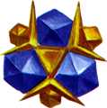 The Crest of the Zora depicts a stylised image of the Zora's Sapphire from Ocarina of Time