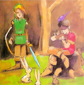 Artwork of the Flute Boy playing the Ocarina from A Link to the Past