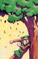 Artwork of Link dashing into a tree using the Pegasus Shoes in A Link to the Past