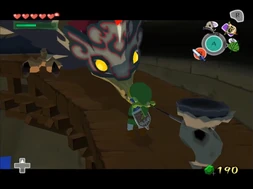 Gameplay screenshot of Link fighting against the  in , one of the bosses of the game