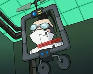 Professor Membrane in a prerecorded message on one of his floating screens.