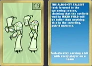 Almighty Tallest's Card. Description: "THE ALMIGHTY TALLEST look forward to the upcoming season, claiming that the outfield wall in IRKEN FIELD will be taller than anything else in the sniveling, putrid universe."