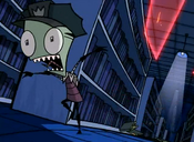 Zim running from lasers