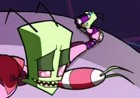 Red casual after Purple is zapped in the eye by a laser.