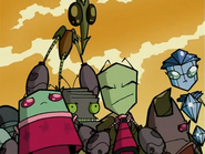 Zim and a group of ragtag aliens. Scoodge is innocent and adorable, as usual.