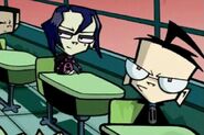 Dib scowls suspiciously at Zim. Tak looks smug.