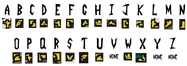 The Irken alphabet as it appears in the DVD subtitles.