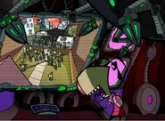 Zim freaking out now that Moofy drew many people to his base because her foot was stuck!