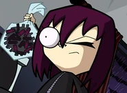 Gaz with one eye popping out as she holds the batteries hostage!