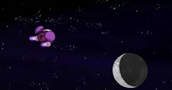 The Voot Cruiser flying by the Moon.