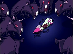 Alternate depiction of the Slaughtering Rat People attacking Invader Larb.