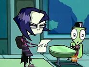 Tak, the new kid in Skool, reads aloud her mysterious Valentine’s Day “love poem” to Zim. Also why does Zim look so fascinated?