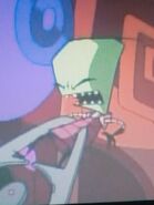 GIR squeezes Zim. “Ow, ow, my organs!”