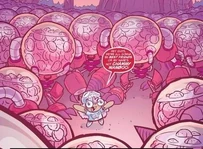 Chammy surrounded by the army of Braindons.