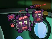 The wanted poster/screen of Zim. The message "ZIM IS DUMB" can be seen.