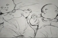 Один из набросков Йохана и Анны во младенчестве, нарисованный Бонапартой