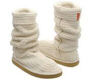 A pair of sweater boots.