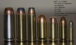 Various common handgun calibers.