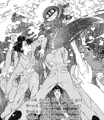 Eikichi sella un Sagako con un cóctel de cebollas