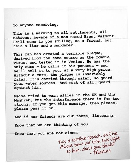 A typed note from Maxine with a handwritten message at the bottom in red.