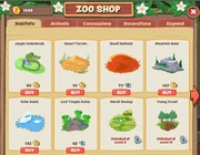 A screenshot of the Zoo Shop featuring the Habitats tab.