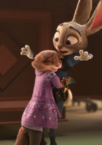 A screenshot of Mrs. Otterton hugging Judy, reflecting her kind and grateful nature